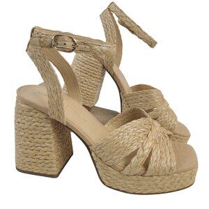 NEW Marc Fisher Janie-V Light Natural Braided Platform Block Heel Sandals Size 7